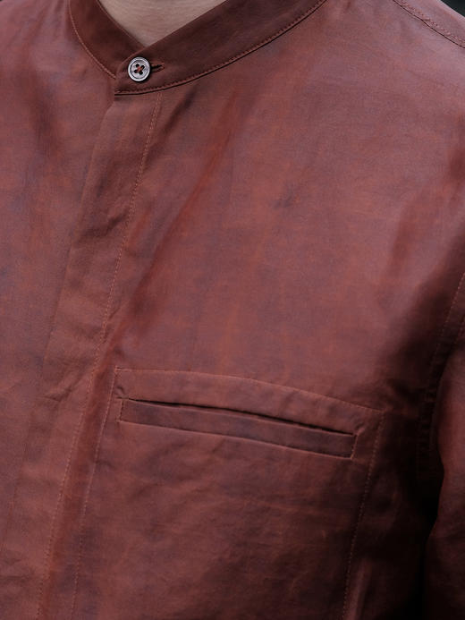 盛唐婧| 男士红云纱立领莨绸男衬衫 商品图4