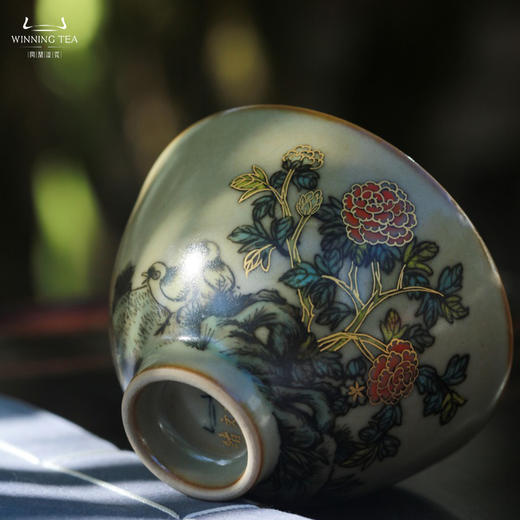 问鼎鼎峰柴窑高温彩绪文造鸡心杯（描金小鸟寻花） 商品图2