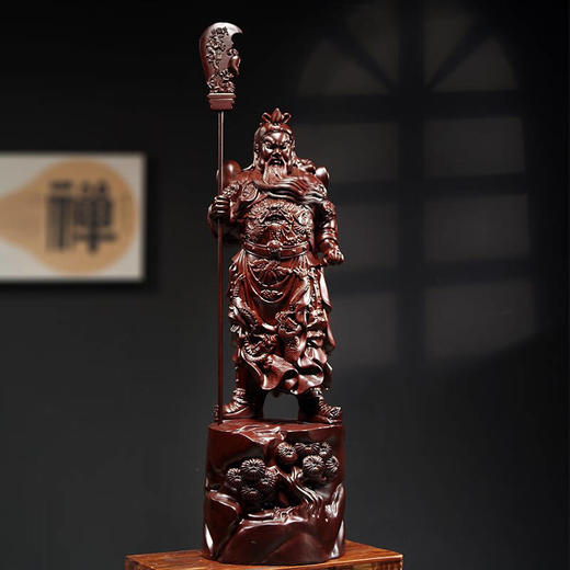 黑檀圆木雕刻武财神【立刀款】人像高：76厘米含刀 商品图1