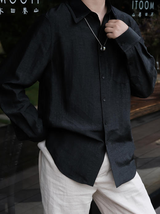 盛唐婧| 男士龟裂纹莨绸长袖上衣 商品图0