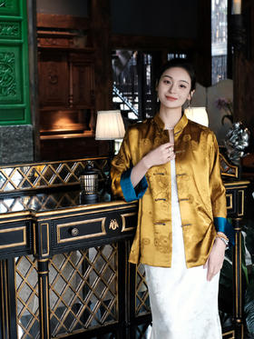 盛唐牡丹盛奢系列| 限量款| 高货-祥云牡丹重缎香云纱一字扣对襟外套(特殊商品不退不换)