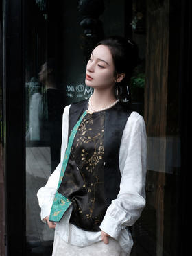 盛唐牡丹盛奢系列| 限量款| 高货-宋锦手绘香云纱背心(特殊商品不退不换)