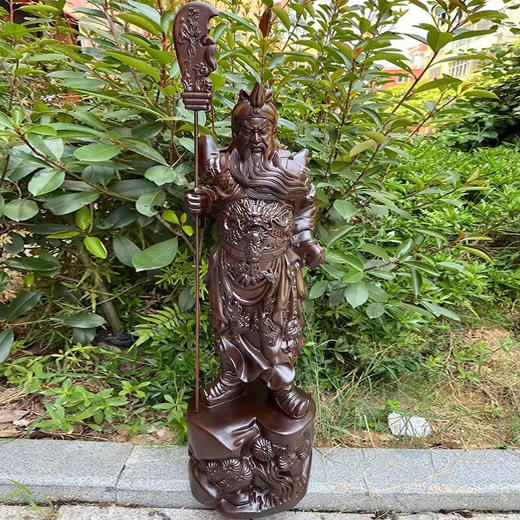 黑檀圆木雕刻武财神【立刀款】人像高：76厘米含刀 商品图0