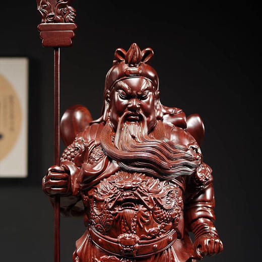 黑檀圆木雕刻武财神【立刀款】人像高：76厘米含刀 商品图2