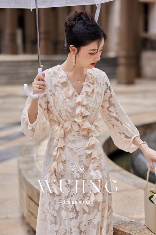 【雾境定制】杏间花雾优雅气质定制烧花薄纱连衣裙 3204127 商品图3