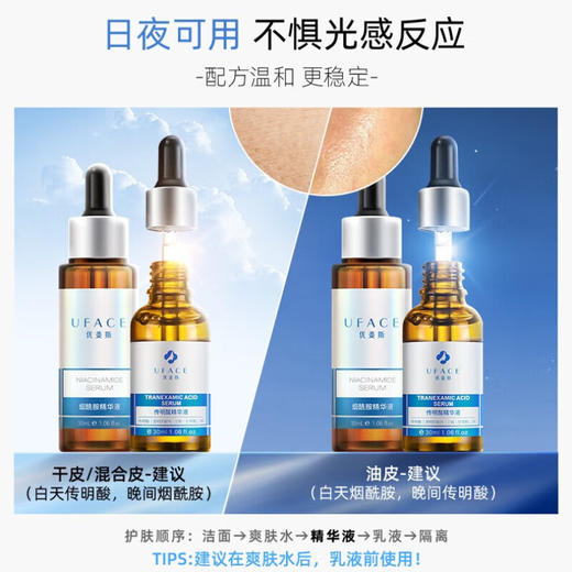 优斐斯（uface）传明酸30ml+烟酰胺精华液30ml 双子星套装 提亮肤色改善暗沉 商品图1
