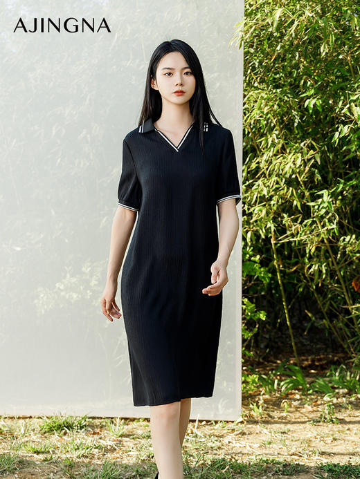 【商场同款】阿菁娜2024夏季新款宽松翻领撞色连衣裙A30X212068 商品图4