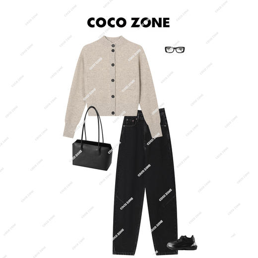 COCOZONE100%羊毛秋季简约针织开衫圆领排扣外套23C19267 商品图3