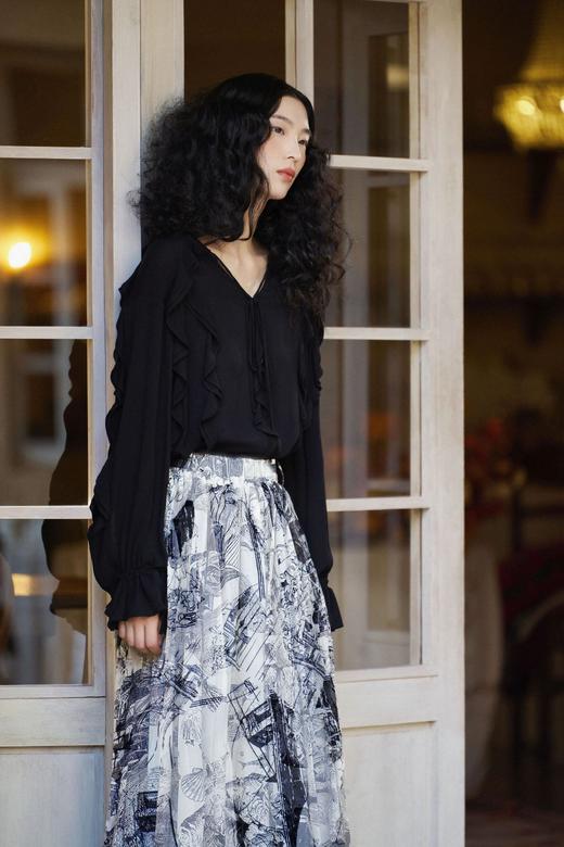 独家贵妇团D同款面料【千吉娜.水墨工艺半生裙】高级宝藏印花 都市小姐姐标配 商品图1