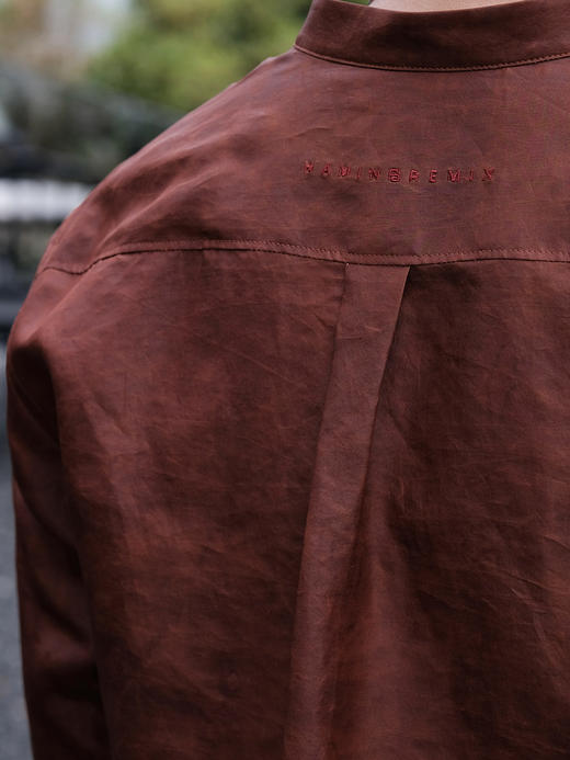 盛唐婧| 男士红云纱立领莨绸男衬衫 商品图1