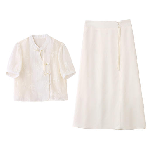 2024夏季上新新中式气质时尚风可盐可甜压花设计舒适清凉两件套裙LMJY6682 商品图5