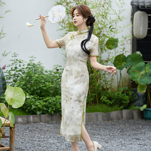 SYG2024年新款旗袍春秋款中式妈妈旗袍年轻款三分袖女复古修身礼服 商品图3