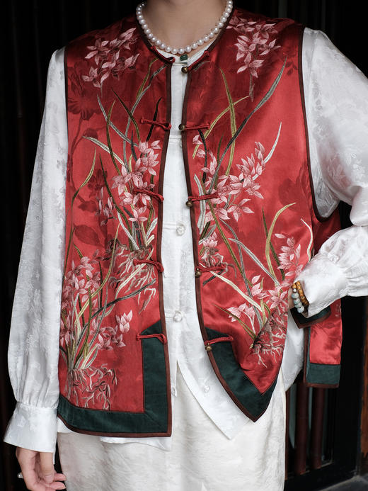 盛唐牡丹盛奢系列| 限量款| 高货-手绣兰花对襟古董马甲(特殊商品不退不换) 商品图2