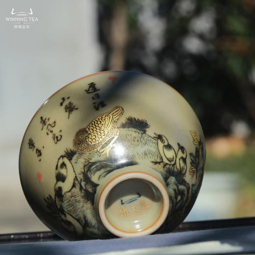 问鼎鼎峰柴窑高温彩绪文造鸡心杯（描金小鸟寻花） 商品图4