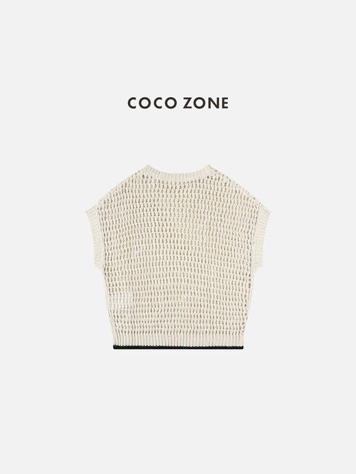 COCO ZONE 夏季新款圆领针织马甲镂空设计撞色边背心 23C19028 商品图1