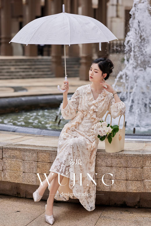 【雾境定制】杏间花雾优雅气质定制烧花薄纱连衣裙 3204127 商品图0