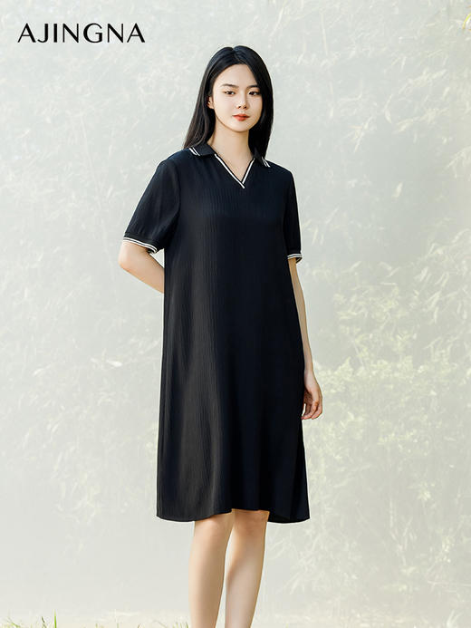 【商场同款】阿菁娜2024夏季新款宽松翻领撞色连衣裙A30X212068 商品图0