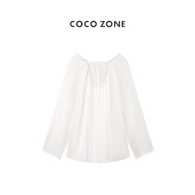COCO ZONE  夏新款纯色长袖圆领桑蚕丝衬衣上衣 23C18326