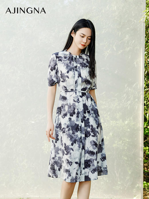 【商场同款】阿菁娜2024夏季新款桑蚕丝印花收腰连衣裙A30X212073 商品图2