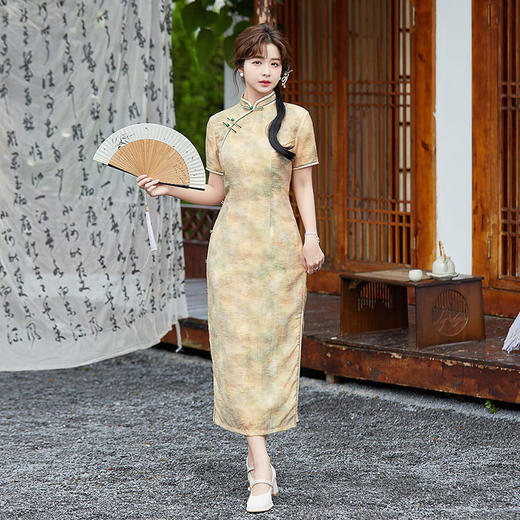 SYG2024年新款旗袍三分袖女春秋款复古修身礼服中式妈妈旗袍年轻款 商品图0