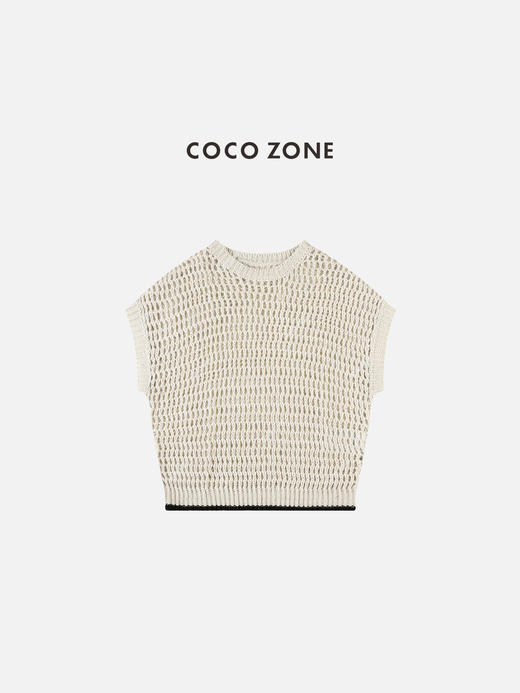 COCO ZONE 夏季新款圆领针织马甲镂空设计撞色边背心 23C19028 商品图0