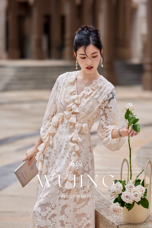 【雾境定制】杏间花雾优雅气质定制烧花薄纱连衣裙 3204127 商品图1