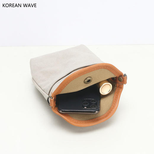 日系简约纯色帆布手机包 商品图3