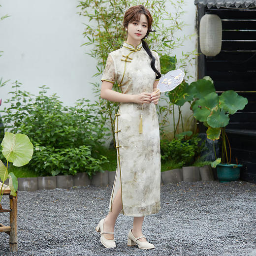 SYG2024年新款旗袍春秋款中式妈妈旗袍年轻款三分袖女复古修身礼服 商品图1