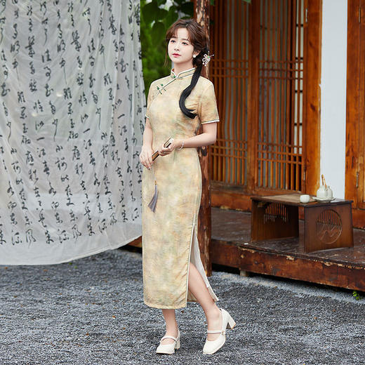 SYG2024年新款旗袍三分袖女春秋款复古修身礼服中式妈妈旗袍年轻款 商品图1