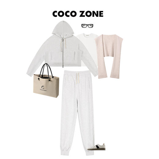 COCO ZONE早秋连帽外套双头拉链罗纹拼接带帽绳 23C29495 商品图2