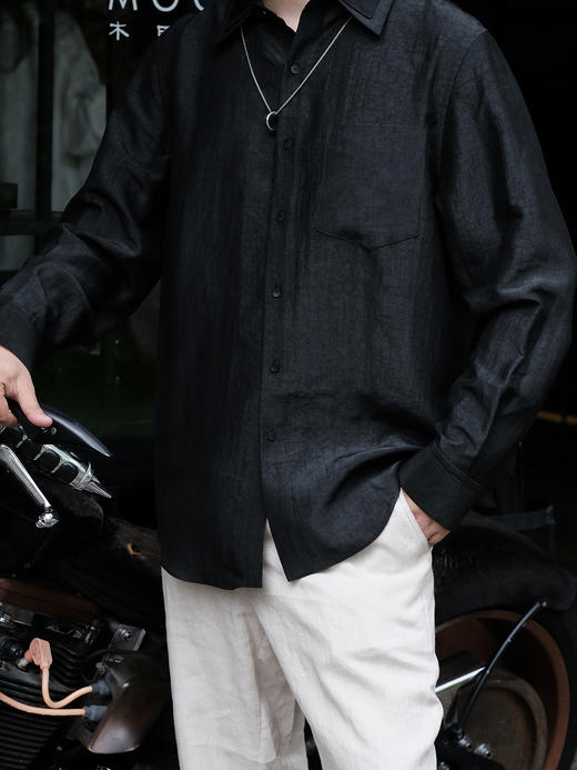 盛唐婧| 男士龟裂纹莨绸长袖上衣 商品图6