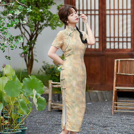 SYG2024年新款旗袍三分袖女春秋款复古修身礼服中式妈妈旗袍年轻款 商品图3