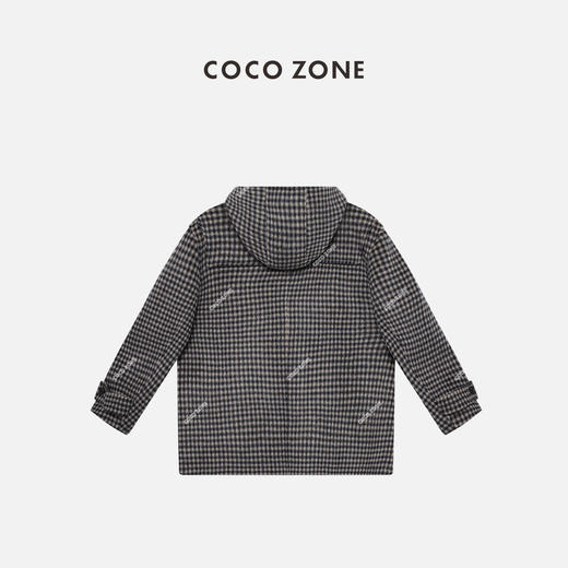 COCO ZONE 复古风连帽格子上衣牛角扣长袖百搭外套24C10197 商品图1
