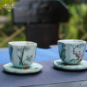 问鼎鼎峰柴窑高四喜杯（岁寒三友）（四君子）