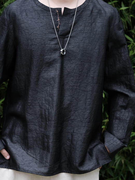 下架 |盛唐婧| 男士龟裂纹莨绸暗筒套头男恤 商品图0