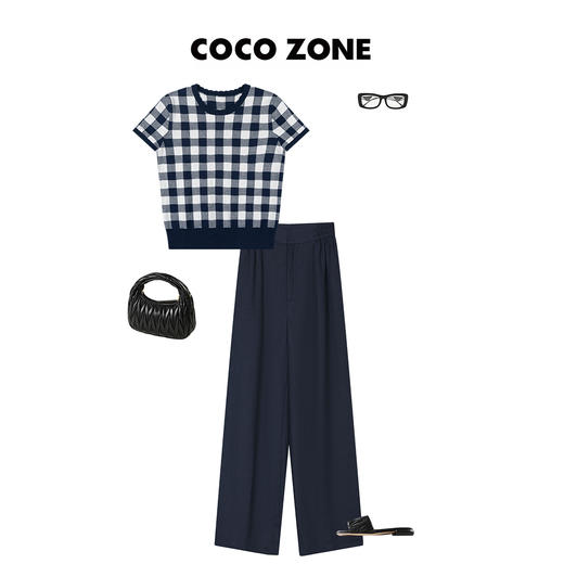 COCO ZONE通勤风松紧腰阔腿裤纯色休闲长裤单肩 23C18880 商品图2