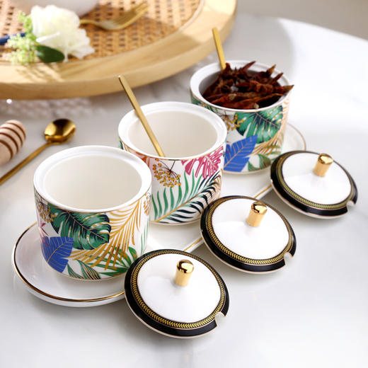 诺轩丛林秘境欧式轻奢陶瓷调味瓶调味罐四件套 商品图0