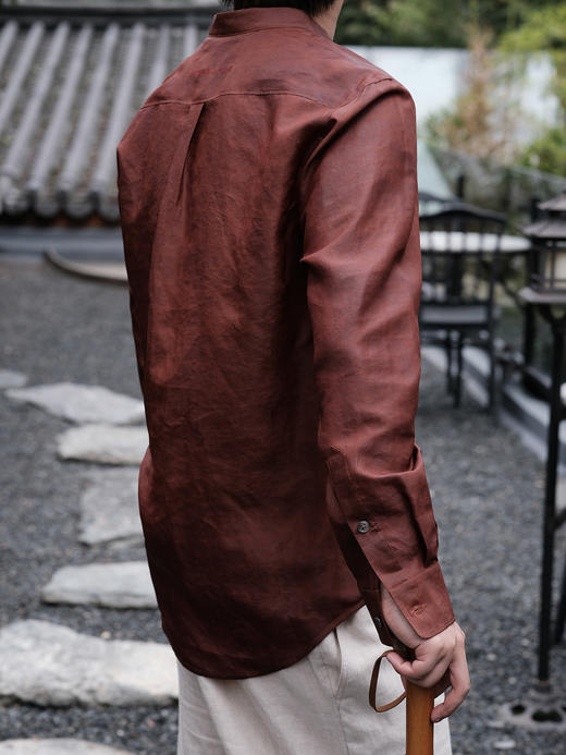 盛唐婧| 男士红云纱立领莨绸男衬衫 商品图5