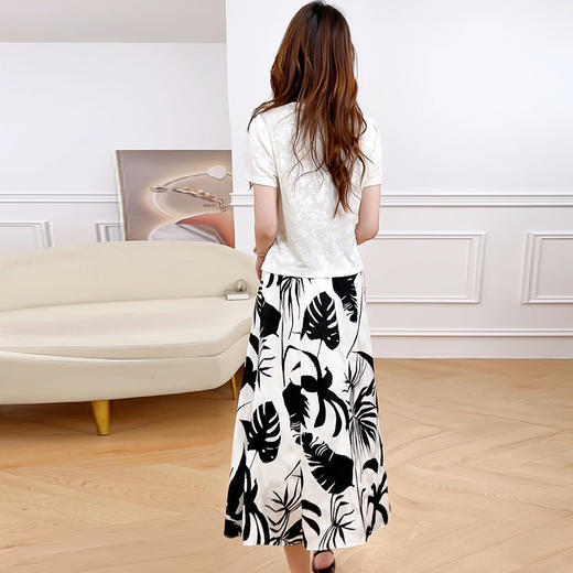 国风修身短袖小衫，印花中长款时尚休闲半身裙两件套QYM-XYKL-48139-L 商品图3