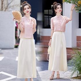 2024夏季上新新中式气质时尚风可盐可甜压花设计舒适清凉两件套裙LMJY6682