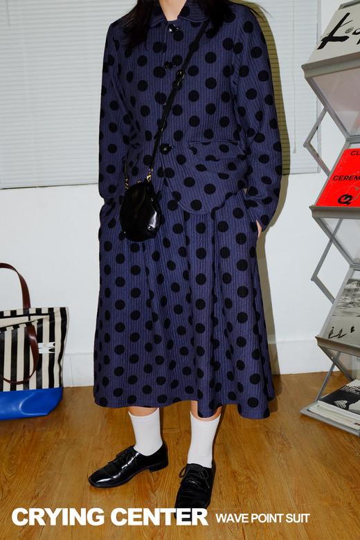 CryingCenter 蓝纹波点 日常学院舒适棉西装套装波点伞裙 商品图0