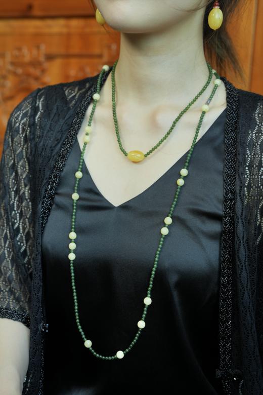 【古典浪漫蜜蜡节】-39号<青玉案>一款多戴白蜜碧玉项链 商品图8