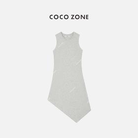 COCO ZONE 通勤风纯色无袖连衣裙下摆不规则设计裙子 23C18785