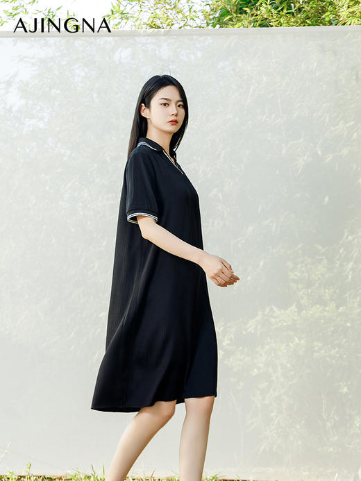 【商场同款】阿菁娜2024夏季新款宽松翻领撞色连衣裙A30X212068 商品图2