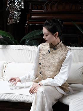 盛唐牡丹盛奢系列| 限量款| 高货-真丝宋锦卷草龙纹花瓣马甲(特殊商品不退不换)