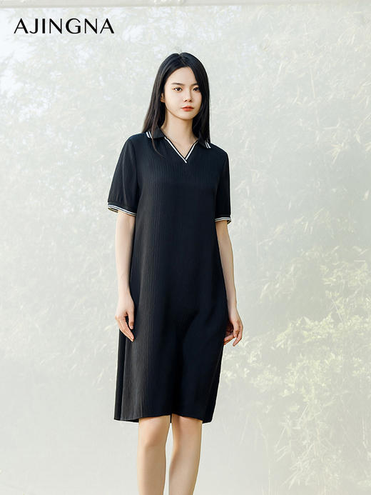 【商场同款】阿菁娜2024夏季新款宽松翻领撞色连衣裙A30X212068 商品图1