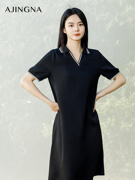 【商场同款】阿菁娜2024夏季新款宽松翻领撞色连衣裙A30X212068 商品图3