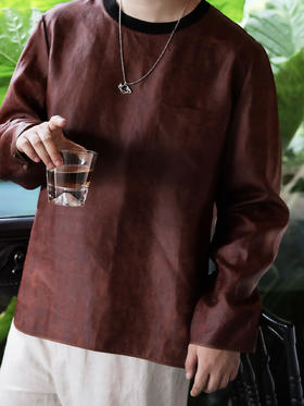 下架|盛唐婧| 男士红云纱莨绸斜袋套头男恤