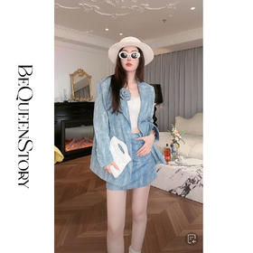 BeQueenStory【高阶主理人】重工烫银手工扎染牛仔枪驳领西装外套