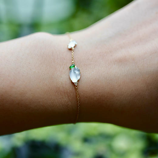 玻璃种翡翠兔兔手链18k黄金镶嵌 商品图8